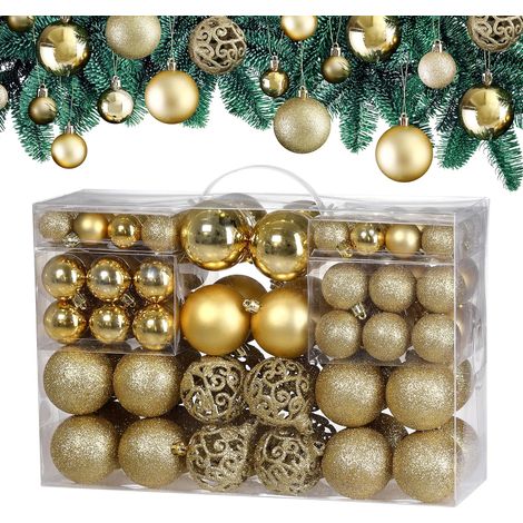 Lot de 100 boules de Noël en plastique robuste Décoration de Noël intérieur extérieur Décoration pour sapin -Doré (1/5)