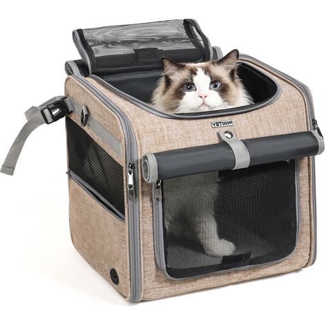 Panier Vélo Pour Chien Extensible Sac De Transport Avec 4 Ouvertures Et Fenêtres En Maille Pour Animaux Domestiques Gris