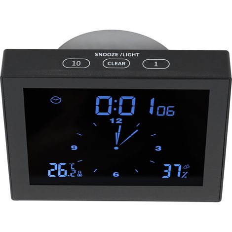 Réveil numérique avec affichage température et humidité, minuterie de table multifonction pour maison et bureau (Noir TS-WP10-B)