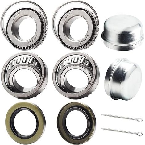Trailer Wheel Hub Bearings, L44643/L44610, 1.000" ID, 1.980" OD, 0.580" Width, Seal OD 1.980" 12192TB, Dust Cover and Stay.