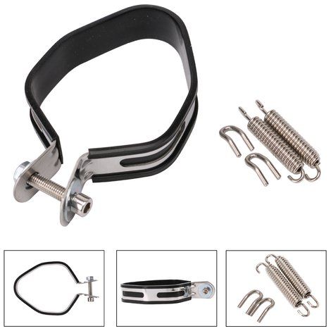 Collier de fixation pour pot d'échappement de moto - Support d'échappement en acier inoxydable - Avec coussinet en caoutchouc + 2 ressorts de suspension, anneau de fixation universel pour échappement (1/2)