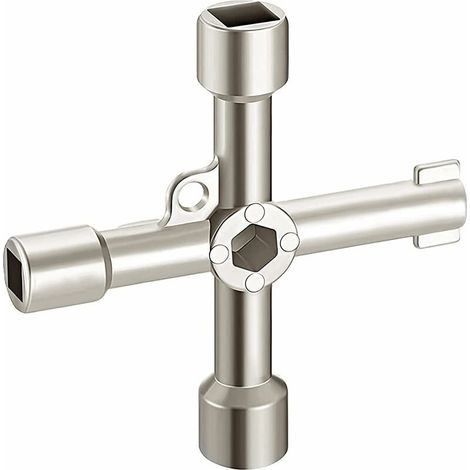 Chiave a croce multifunzione a 4 vie, chiave universale per l'apertura di armadi di controllo per contatori di gas, acqua ed elettricità. (1/5)
