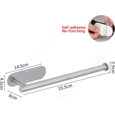 (Version argentée étendue) Porte-rouleau de papier toilette adhésif mural, support de rangement pour cuisine et salle de bain, distributeur de mouchoirs en acier inoxydable, sans perçage (1/5)