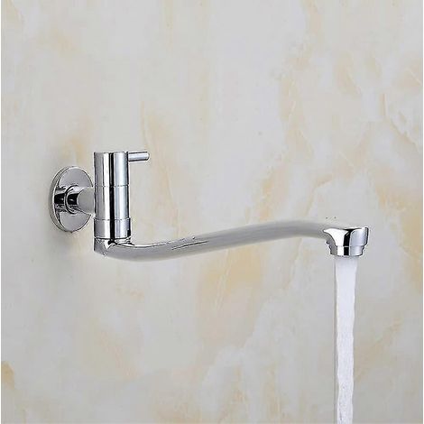 Robinet mural d'évier à eau froide, mitigeur en laiton chromé, avec tube en acier inoxydable, pour évier de cuisine, jardin ou buanderie extérieure, 30,5 cm (12 pouces). (1/5)
