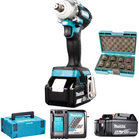 Destornillador de impulso Makita Batería DTW300RTJX de 18 V y 5 Ah