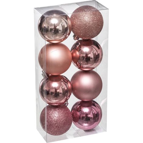 Weihnachtskugeln Set aus Kunststoff, 8-teilig, Ø 7 cm