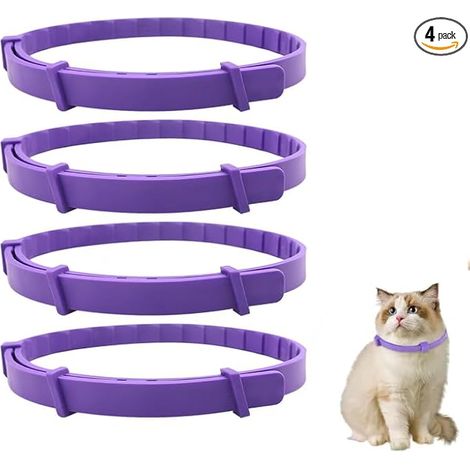 4pcs Collier Anti Stress Chats, Collier Apaisant pour Chat avec Phéromones Anti-puces Taille Réglable Imperméable Réduit Le Stress l'anxiété Jusqu'à 38.1cm pour Chatons et Chat Adulte (Violet) (1/5)