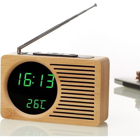Réveil de chevet rétro en bois, radio-réveil silencieux, cadeau original, horloge électronique (1/4)