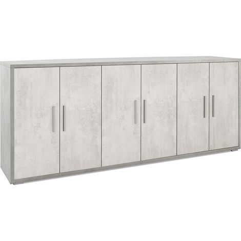 Mobile Basso 6 Ante 203x84x41 cm Cemento/Ossido Bianco