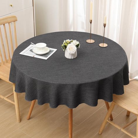 Runde Tischdecke Leinenoptik 140cm Dunkelgrau Abwaschbar Lotuseffekt