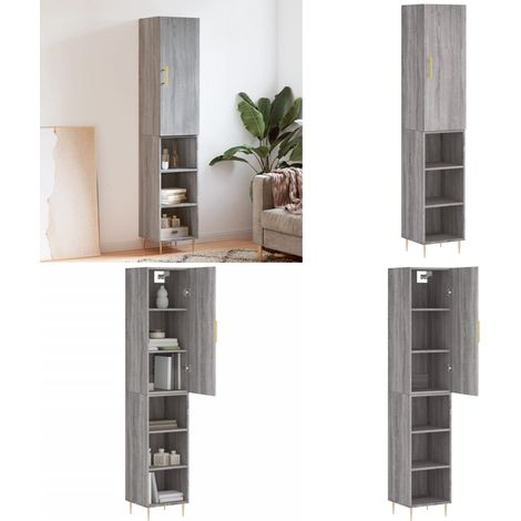 Buffet haut Sonoma gris 34,5x34x180 cm Bois d'ingénierie - Buffet Design Moderne - Meuble Rangement - Armoire Cuisine - Commode Salon - Étagère Murale - Home & Living (1/5)