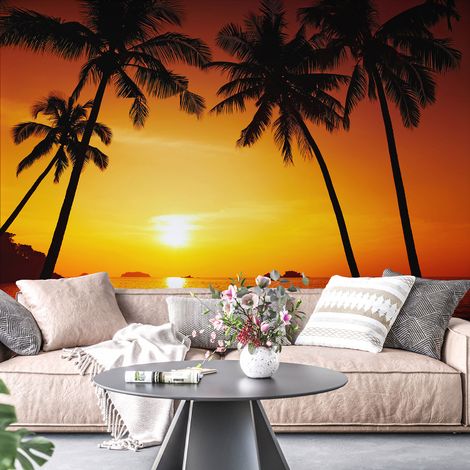 Papier peint panoramique - Couché de soleil Cocotiers - 130 cm x 87 cm (1/4)