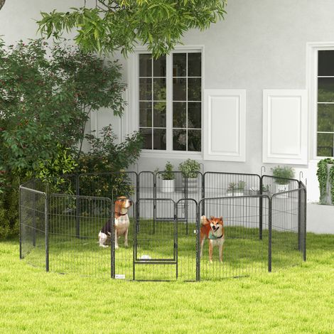 Modularer Hundepferch 80 cm aus grauem Stahl, 12 faltbare Paneele, platzsparend – MEUBLIV (1/5)