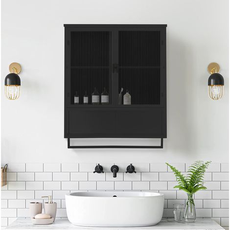 Schrank Sideboard Aufbewahrung 60 cm Glas Schwarz OKMYHOME (1/4)