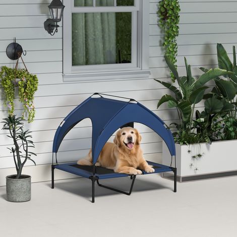 Cama para perros con techo, transpirable, repelente al agua, hasta 30 kg, 91 x 76 x 89 cm, azul oscuro