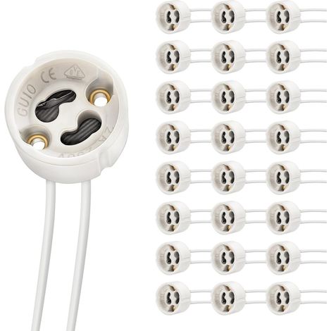 Douille GU10 Céramique - Lot de 25 - Matériau Réfractaire - Résistance 600°C 250V - Pour Éclairage LED et Halogène - Fils Silicone 15cm (1/5)