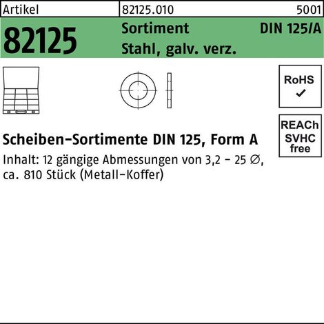 Scheibensortiment DIN 125 810tlg. Stahl galvanisch verzinkt (1/2)
