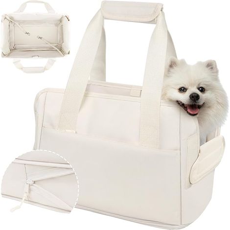 Transport Bag for Dogs, Cats, Shoulder Bag for Small Pets, Foldable, Height Adjustable, Oxford Waterproof, Handbag 40 x 26 x 20 cm (Beige) (1/5)