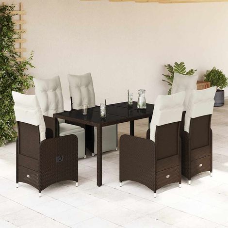Set de mesa y sillas jardín 7 pzas con cojines ratán PE marrón vidaXL (1/5)