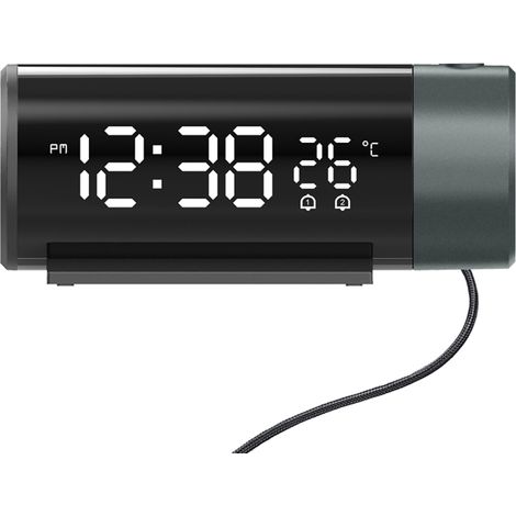 Despertador con proyector, pantalla LED nítida, proyector giratorio de 180°, doble alarma, regulador de intensidad de 4 niveles, formato de 12/24 horas.
