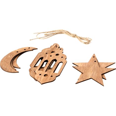 Colgante de madera Eid Mubarak con diseño de media luna de Ramadán, decoración artesanal personalizable, paquete económico (1/5)