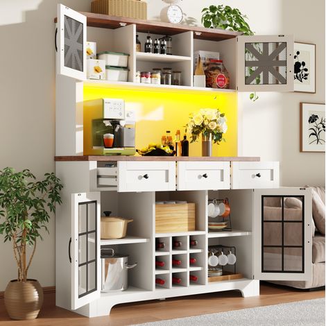 MEUBLIV Credenza alta 120x40x180 cm bianca con LED smart, portabottiglie e anti-ribaltamento (1/5)