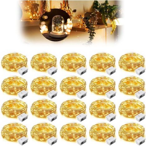 Lot de 20 Guirlandes Lumineuses LED à Pile 2 Mètres 20 Mini Led avec Batterie Girlande de Lumière Micro Fée Chaîne Lumières Étanche (1/5)