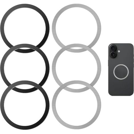 Lot de 6 autocollants magnétiques universels pour téléphone portable - Compatible avec MagSafe et support de voiture - Argenté et noir (1/5)