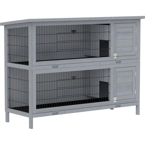 Pour vos lapins, un abri sûr et confortable : clapier en bois 2 étages avec tiroir coulissant et toit en asphalte (1/5)