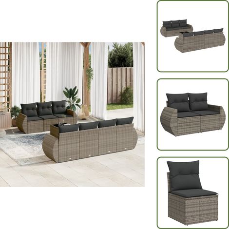 Ratán sintético - vidaXL Set de sofás de jardín 8 pzas y cojines ratán sintético gris - Sofás de jardín gris