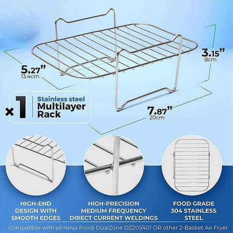 Deux grilles pour friteuse à air Ninja DZ201/DZ401 et Foodi, grilles de déshydratation empilables en acier inoxydable à plusieurs niveaux (1/5)