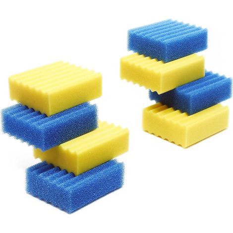 Lot Complet de 8 éponges filtrantes pour Filtre Biologique CBF-350B et CBF-550-4 Jaunes, 4 Bleues - Pièce détachée Mousse de Filtration - Matériaux filtrants pour Bassin Piscine Eau
