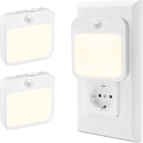 Veilleuse à brancher sur prise murale avec détecteur de mouvement , capteur crépuscule‑à‑aube , éclairage chaud avec LED à intensité réglable en continu , veilleuse pour enfants(lot de 2)