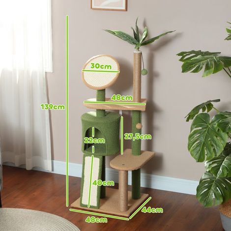 Kratzbaum 139 cm hoch 4 Ebenen mit Katzenkorb mit Spielball Kratzbaum Rampe Belastbarkeit 10 kg angenehme Haptik 48 x 44 x 139 cm für Kätzchen gr (1/5)