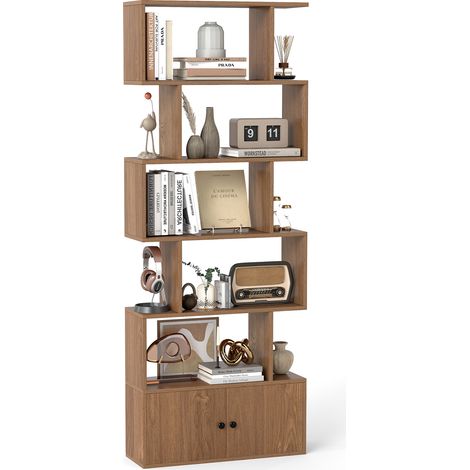 COSTWAY 6-Tier Bookshelf with Cabinet Anti-Tipping Device Tall Storage Shelf Natural (1/5)