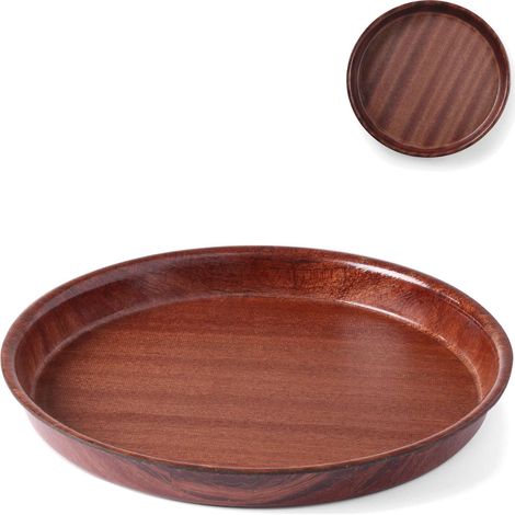 Bandeja de camarero de madera profunda y antideslizante con borde - redonda, 36 cm de diámetro (1/4)
