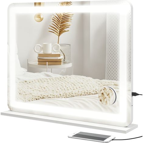 LED-beleuchteter Spiegel mit 3 Beleuchtungsmodi, 10-facher Vergrößerung, USB-Ladeanschluss und Touch-Bedienung – 80 x 62 cm