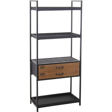 Étagère avec 2 tiroirs en métal et Bois MDF en Noir et Naturel 60x30x140cm (1/5)