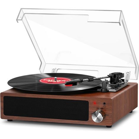Platine Vinyle, Tourne-Disque Bluetooth Vintage Portable avec 3 Vitesses 33/45/78 TR/Min, 2 Haut-Parleurs Stéréo Intégrés, Sortie RCA, Entrée AUX - Noyer (1/5)