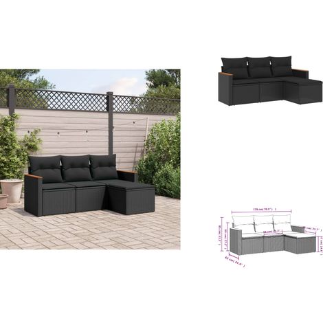 4-tlg. Garten-Sofagarnitur mit Kissen Schwarz Poly Rattan - Gartensofas - Outdoor Möbel - Gartenlounge - Rattan Sofa - Lounge Set (1/3)