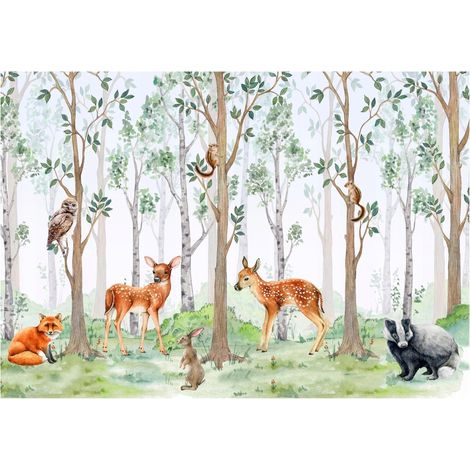 Papier peint avec motif d'animaux de la forêt pour enfants, décoration murale – 350 x 250 cm Wallarena (1/4)