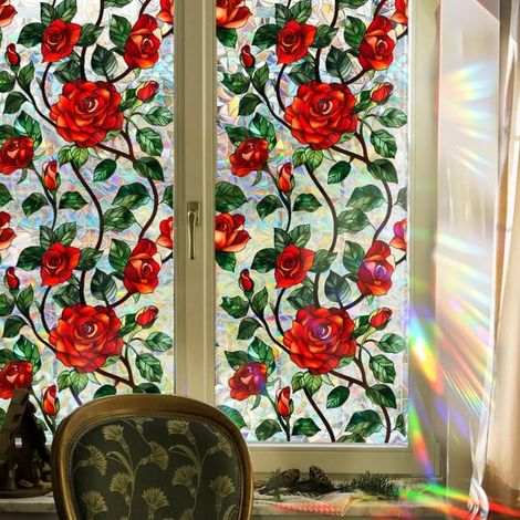 Film statique 3D pour fenêtre 43 x 100 cm, film décoratif pour fenêtre, autocollant en PVC, pare-soleil, amovible, auto-adhésif, adapté salle de bain (1/5)