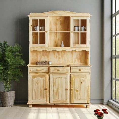 Buffet vaisselier 5 portes et 3 tiroirs en pin massif - RISOUL
