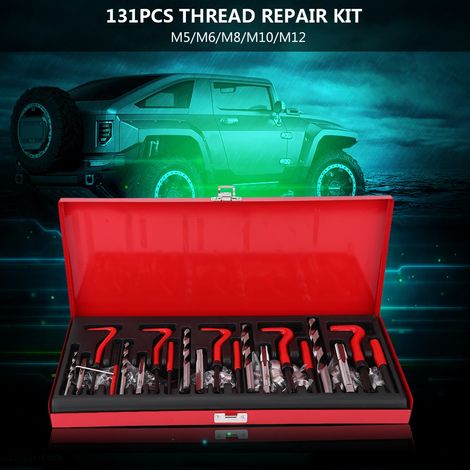 Kit d'outils de réparation de filetage 131 pièces M5/M6/M8/M10/M12, tarauds et forets hélicoïdaux, ensemble d'inserts (1/5)