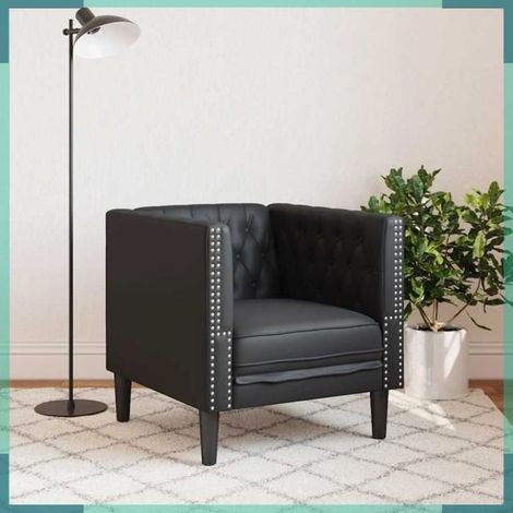 372652 Fauteuil Chesterfield noir similicuir (1/5)