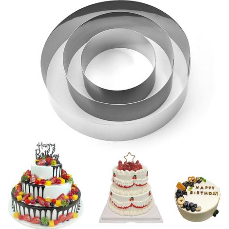 Pastry Circle, 3 x Round Cake Moulds, Stainless Steel Dessert Mould Diameter 3.9/5.9/20 cm, Baking Frame for Mousse Dessert (1/5)