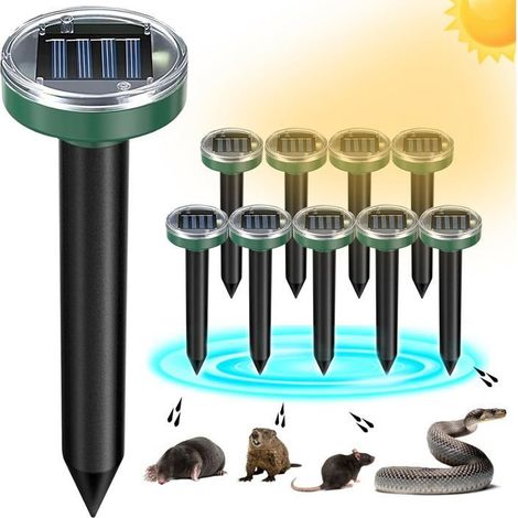 Lot de 10 piquets répulsifs solaires ultrasons – Pour taupes, marmottes, campagnols – Pelouse, jardin (1/5)