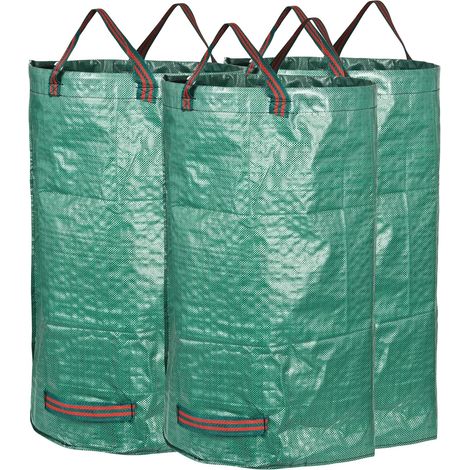 3 x 120L Sac de Jardin Sac de Déchets de Jardin en PP Solide - Autoportante et Pliable - Sacs Poubelle pour Les Déchets de Jardin Feuillage de Pelouse Vert Coupe -Réutilisable (1/5)