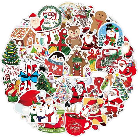 50 Pcs Autocollants De Dcoration De Nol - Mignons, Autocollants Impermables Cadeaux Pour Enfants Valise Bureau Carnet De Notes Fentre Porte Carte (1/5)