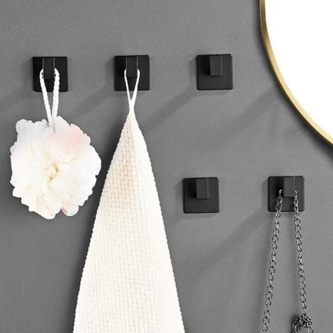 Crochets porte-serviettes autocollants - - Noir - Acier inoxydable - Sans perçage - 10 pièces (1/5)
